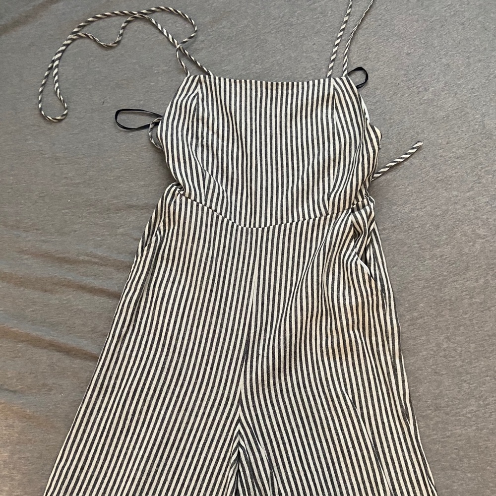 Grey and white stripe jumpsuit
